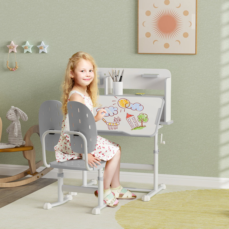Abbygael Kids 2 Piece Rectangular Desk Or Activity Chair and Chair Set, Grey