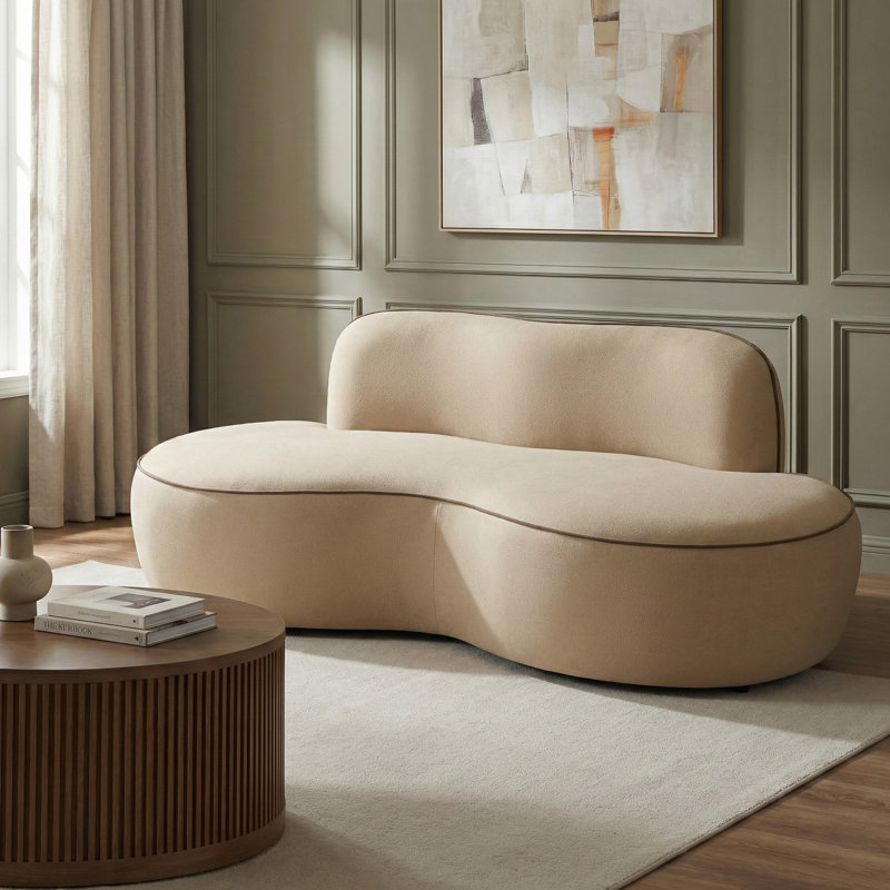 Causeuse rembourrée en velours 77 po Swerve, Velours beige