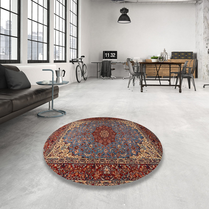 Tapis traditionnel rouge / bleu, Rond 4 pi