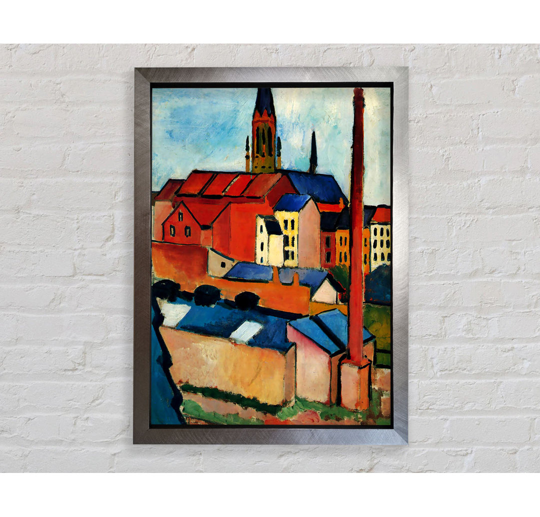 August Macke St Marys Church With Houses And Chimney von August Macke - Einzelne Bilderrahmen Kunstdrucke