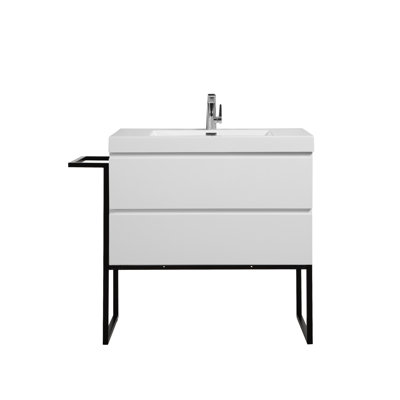 Etha 36 po L x 19 po P 2 tiroirs Meuble-lavabo autoportant avec évier simple et Comptoir en Acrylique blanc