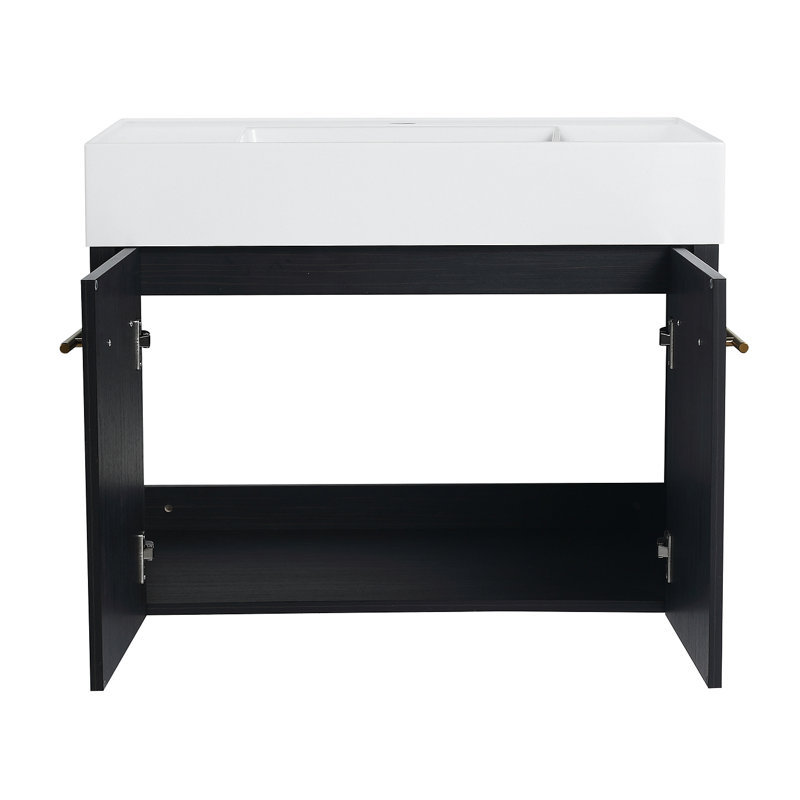 30 Inch Wall-Mounted Bathroom Vanity With Sink And Storage Rack, Thick Edged Resin Basin, KD-Package