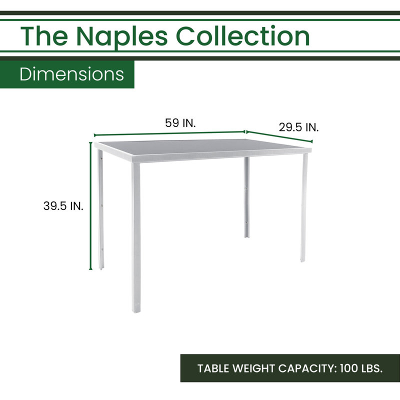 Naples Rectangular White Aluminum and Gray Glass Outdoor Bar Table