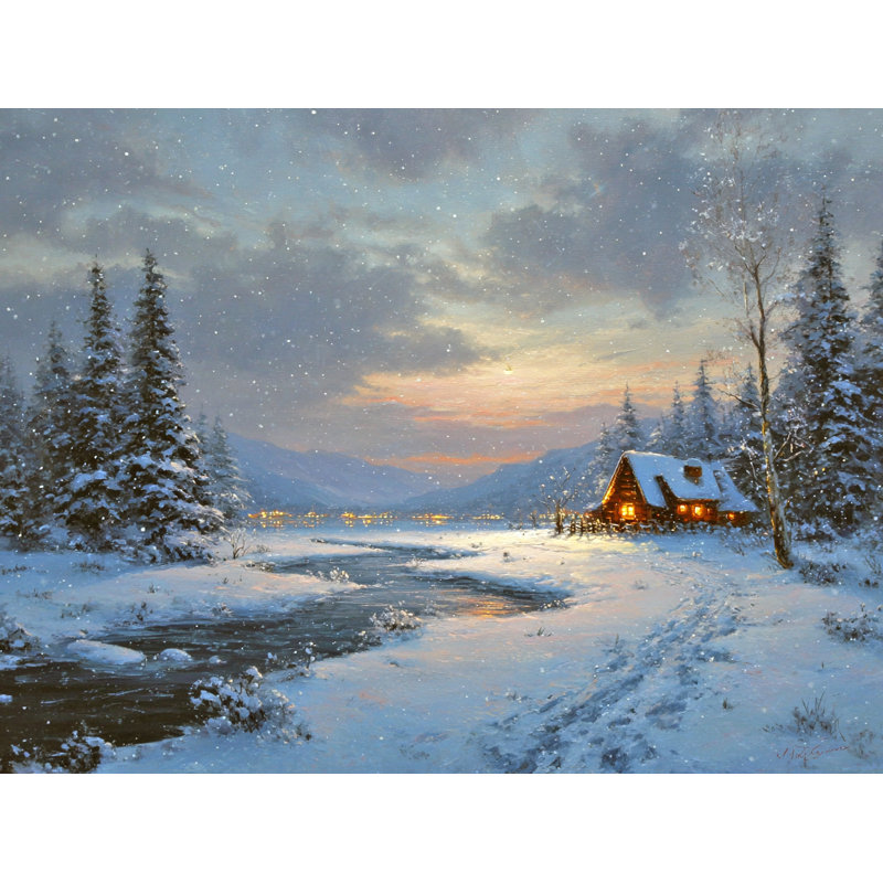 Art mural sur toile Peaceful Winter Cabin Path, H 12 po x l 16 po