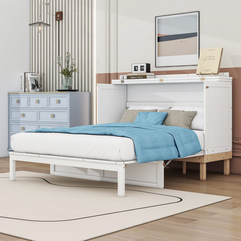 Grand lit escamotable moderne avec double fonctionnalité, Blanc
