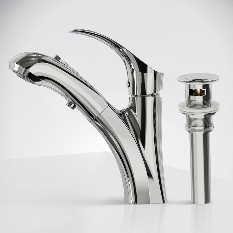 Single Hole Pull-Out Bathroom Faucet, 2-Function Sprayer Bathroom Sink Faucet with Drain Assembly, Chrome