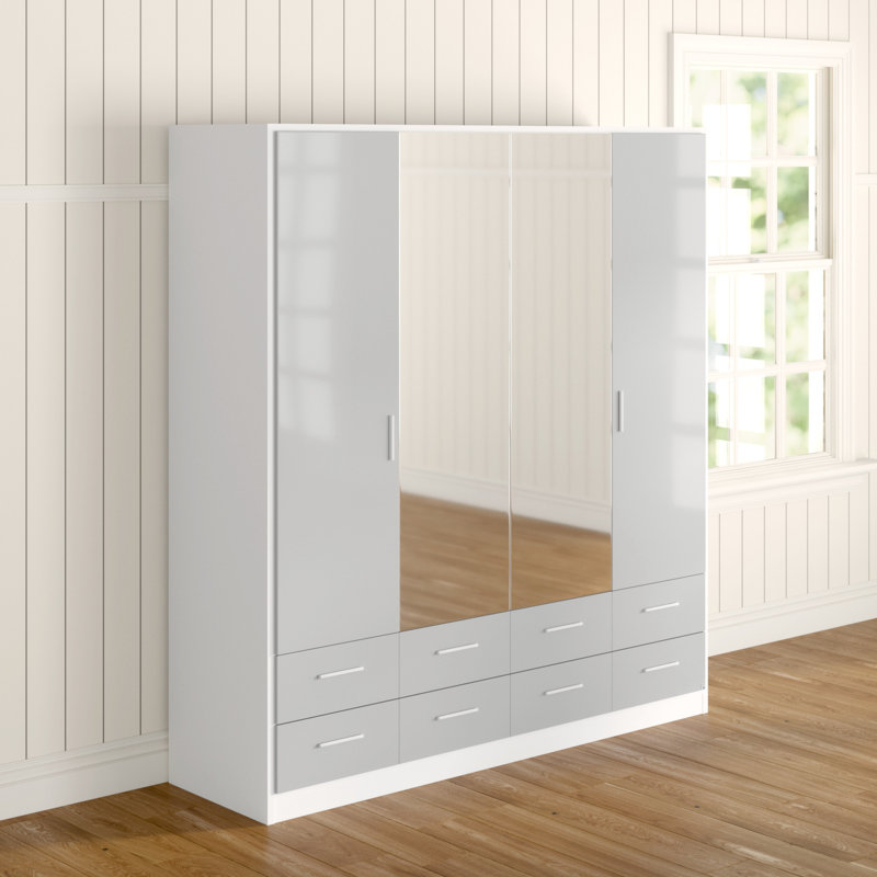 Stuttgart 4 Door Wardrobe, Alpine White/Silk Grey, H197 x W181 x D54cm