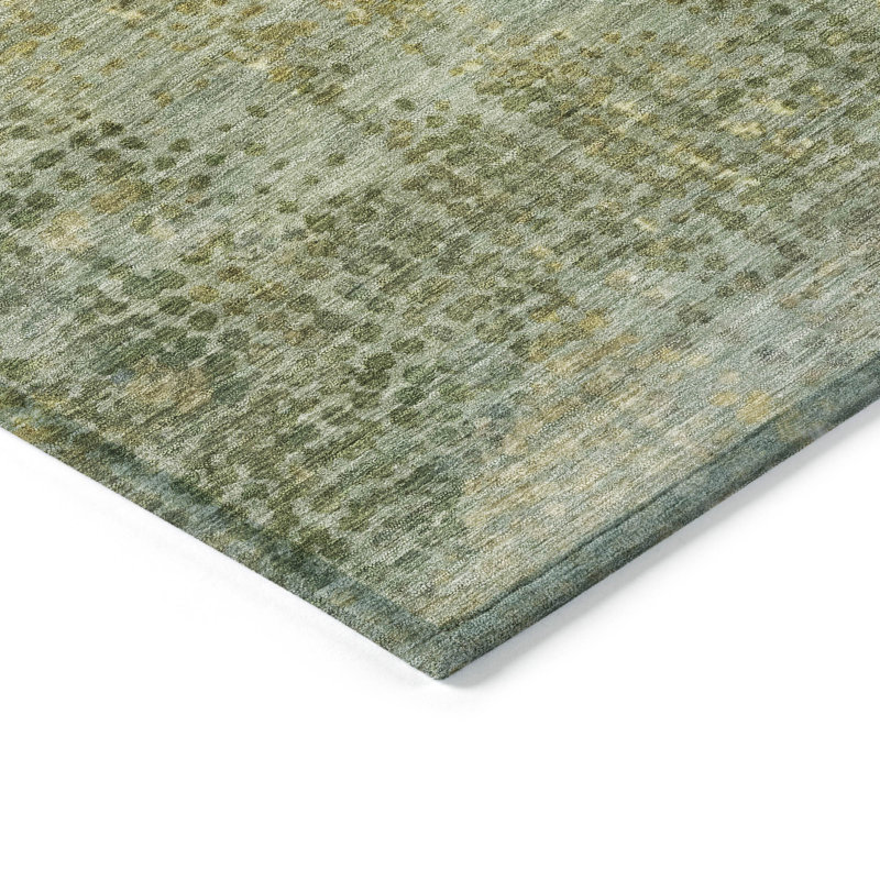 Machine Washable Indoor/Outdoor Xhevrie Green Rug, Rectangle 8' x 10'