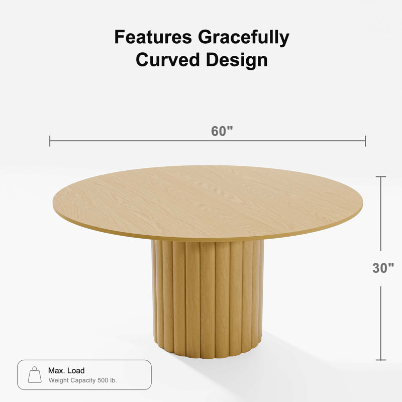 Table de salle à manger en bois massif, Chêne, H 30 po x L 60 po x l 60 po