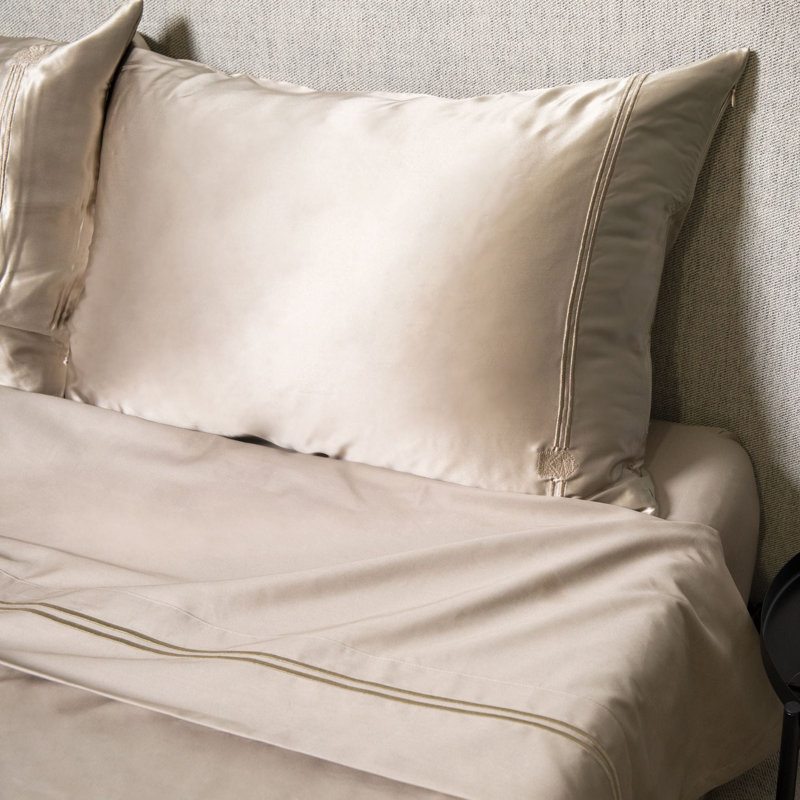 Silk Pillowcase Sheet Set, King Sheet Set with 2 Pillowcases, Champagne