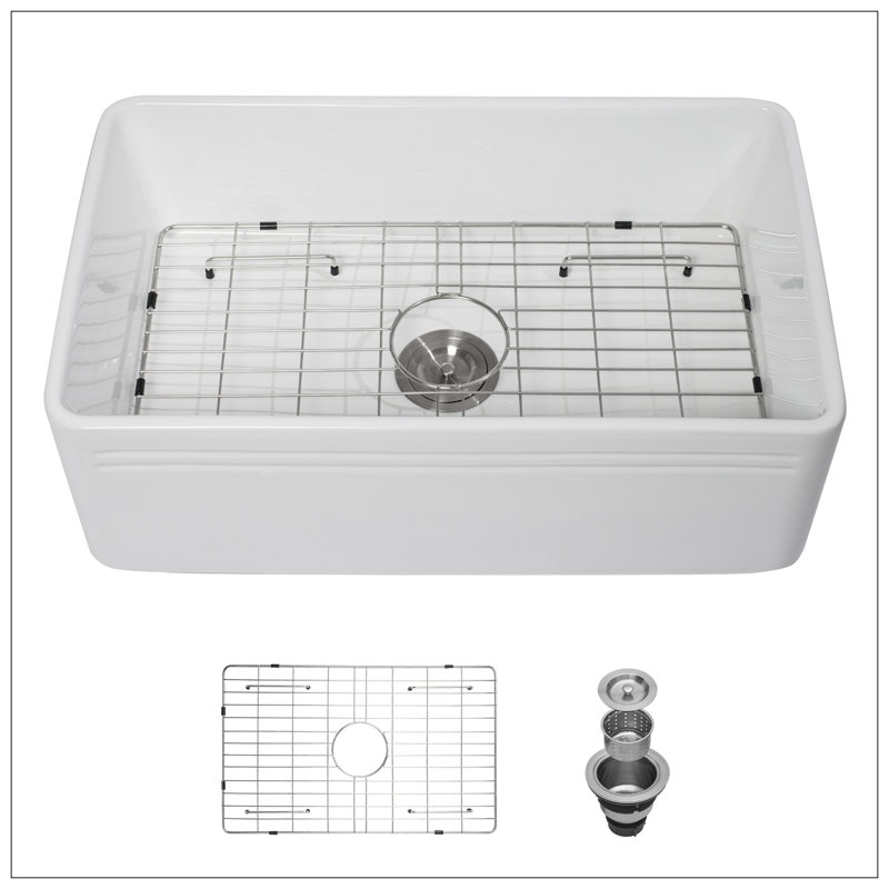 White Farmhouse Sink - 30 Inch Kitchen Sink Apron-Front White Ceramic Reversible Single Bowl Kitchen Farm Sinks