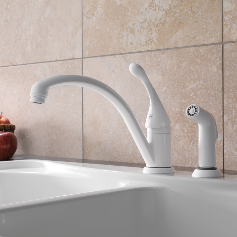 Collins Single Handle Kitchen Faucet with Side Spray, White