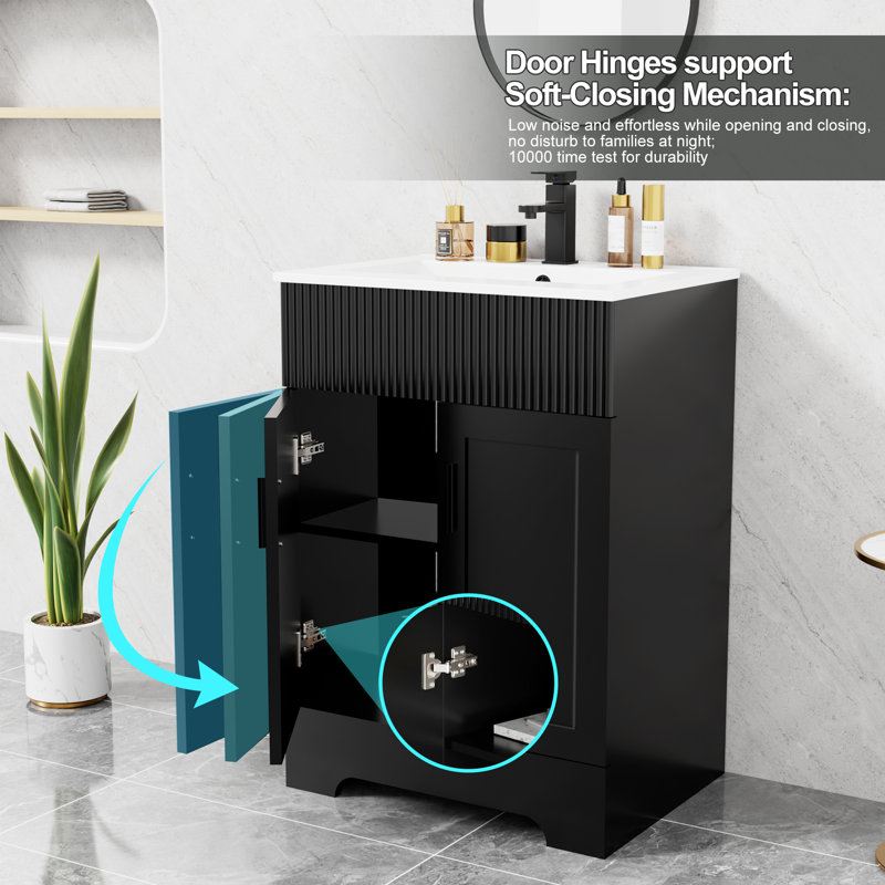 Meuble-lavabo simple 24 po avec comptoir en céramique Breonica, Noir, noir, noir, noir