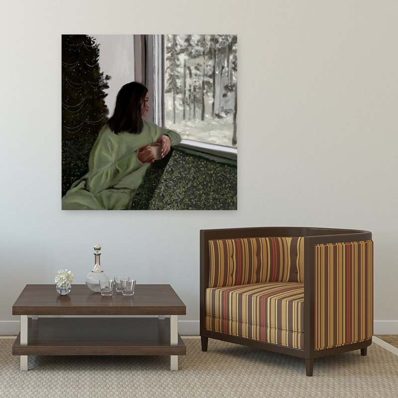 Cozy Winter Window Peaceful Serene Abstract Christmas Tree Forest Winter, reproduction d'art murale, 48" H x 48" W