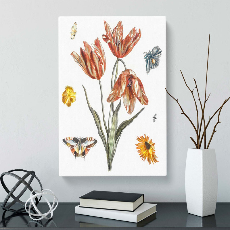Butterflies & Flower by Johan Teyler - Wrapped Canvas Painting, 50cm H x 35cm W x 3cm D