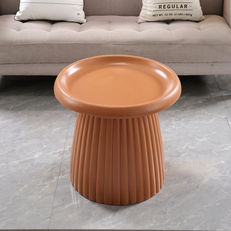 Light Coffee Magnesium Oxide Fluted Base Side Table  19.69" Diameter Round Accent Table