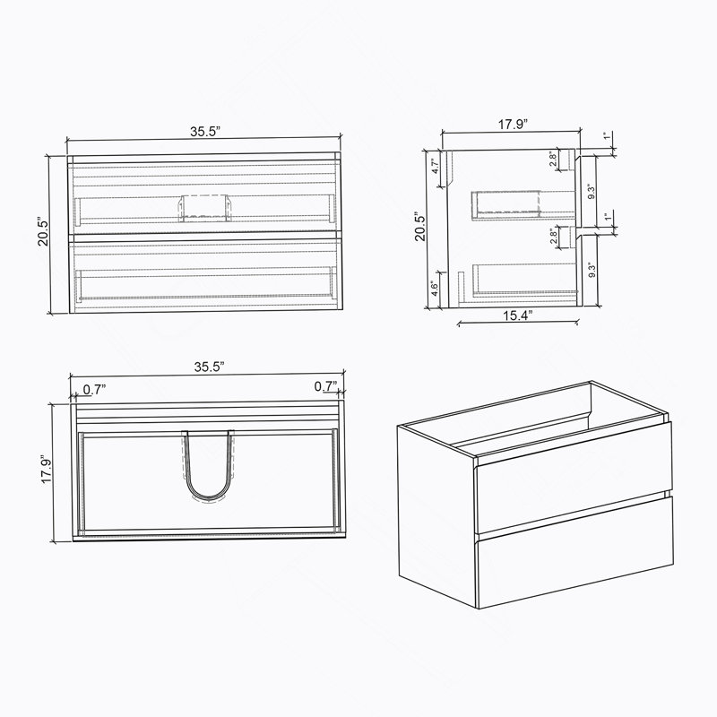 Armoire murale SANS lavabo, avec deux tiroirs, Gris