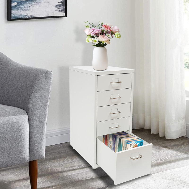 Riesner 5-Drawer Storage Cabinet with Wheels, White