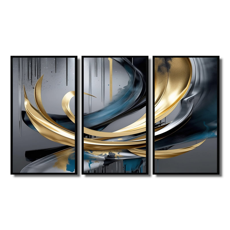 Ensemble de salon Jaxxon - Waves Wall Art, H 28 po x l 36 po x P 1 po, Cadre flottant noir