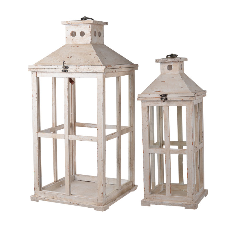 Ensemble de lanternes en verre et en bois 2 pièces