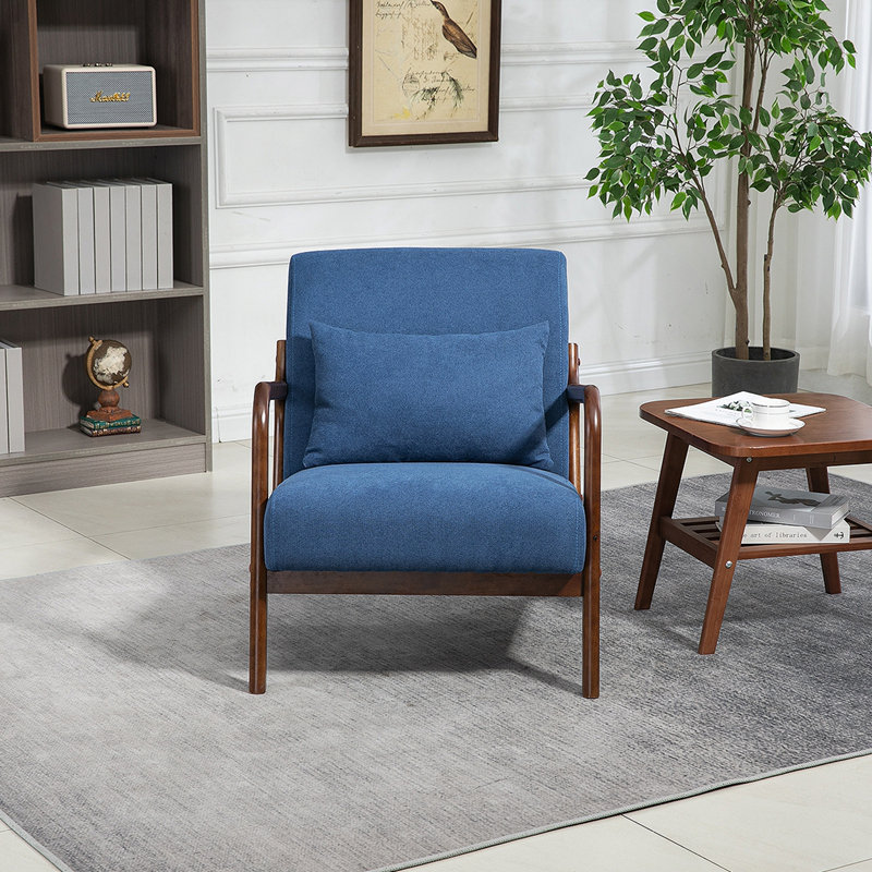 Chaise d'appoint Mid-Century moderne avec structure en bois, chaises de salon rembourrées avec coussin de taille, fauteuil de lecture pour véranda de chambre