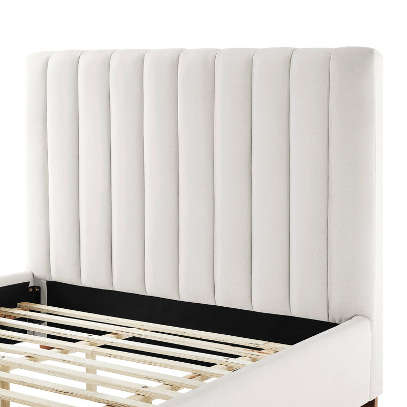 Base de lit plateforme moderne tapissier avec tête de lit, Blanc, Grand