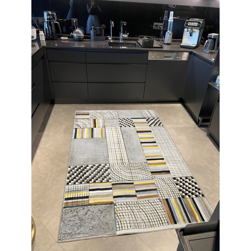 Tapis décoratif moderne à rayures grises, Rectangle 4 pi 11,06 po x 9 pi 10,11 po