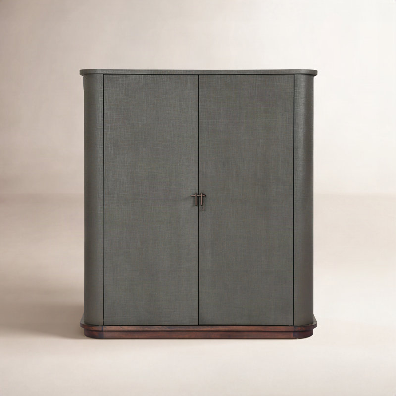 Berlin Cabinet-Black Linen, Dark Green Lacquered Linen