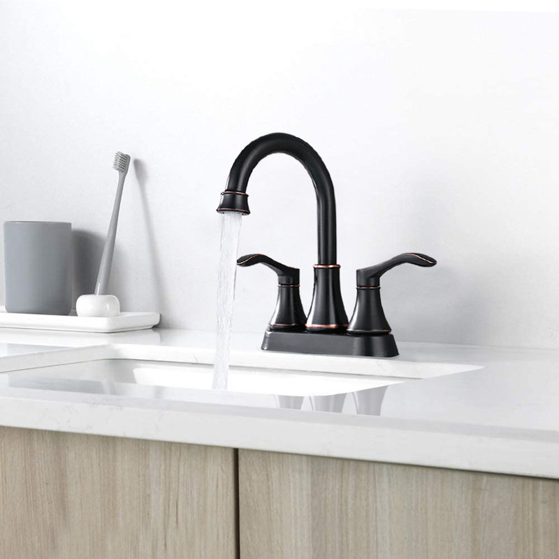 Robinet de salle de bain central à deux poignées avec drain Rolfe, Bronze huilé