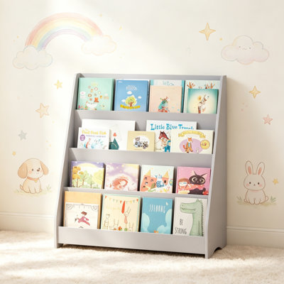 Bibliothèque pour enfants à 4 niveaux, organisateur de rangement pour livres pour tout-petits