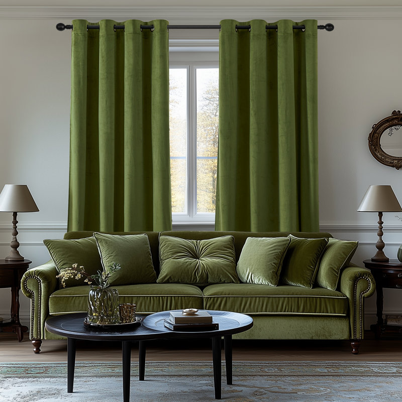 Velvet Room Darkening Curtain Panel Pair, Olive Green, 117cm Width x 183cm Drop