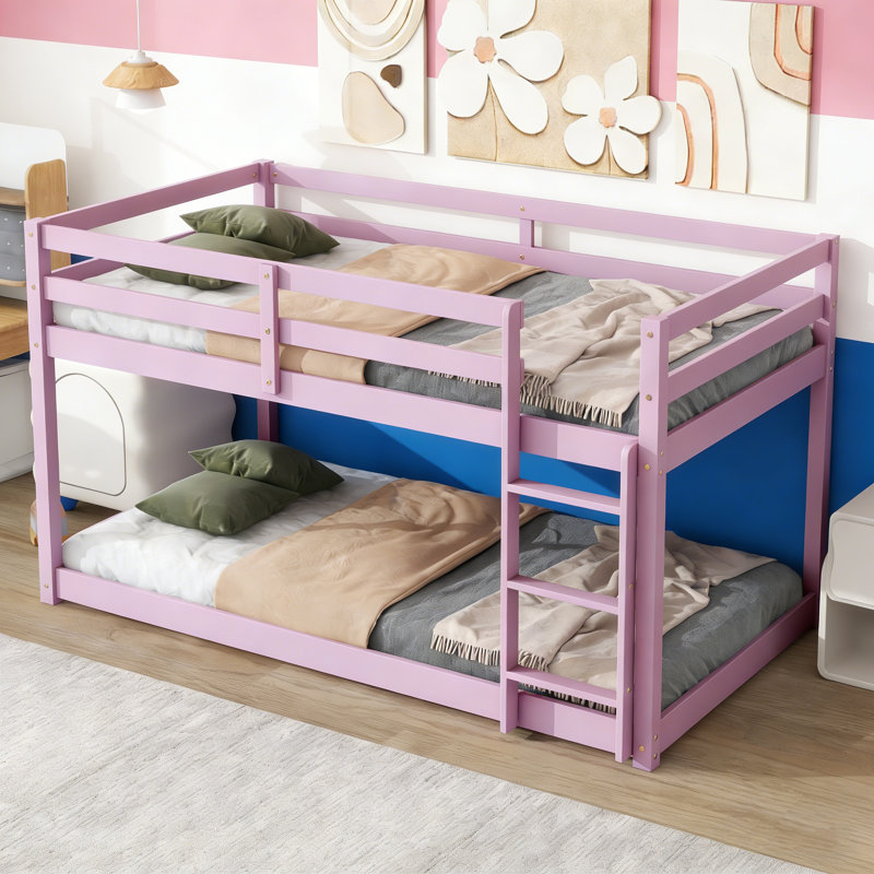 Twin Over Twin Solid Wood Bunk Beds With Ladder, Pink