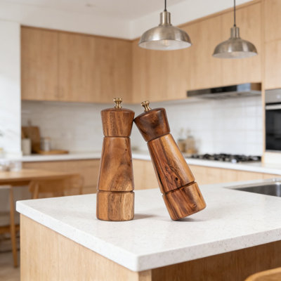 Acacia Wood Salt And Pepper Mill Set With Adjustable Ceramic And Stainless Steel Grinders, 6-Inch Kitchen Grinder Set For Fresh Spices