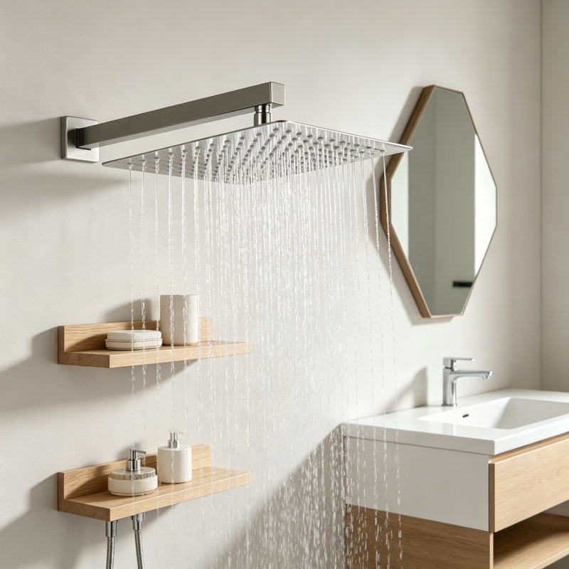 10 Inch Wall Mount Rainfall Square Shower Head, Shower Head, 304 Stainless Steel, Brushed Nickel