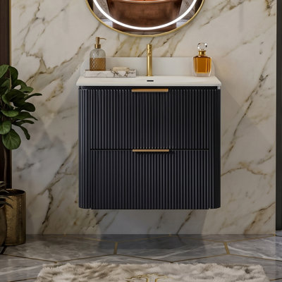 Meuble-lavabo suspendu de 61 cm (24 po) avec lavabo monobloc et fini noir mat