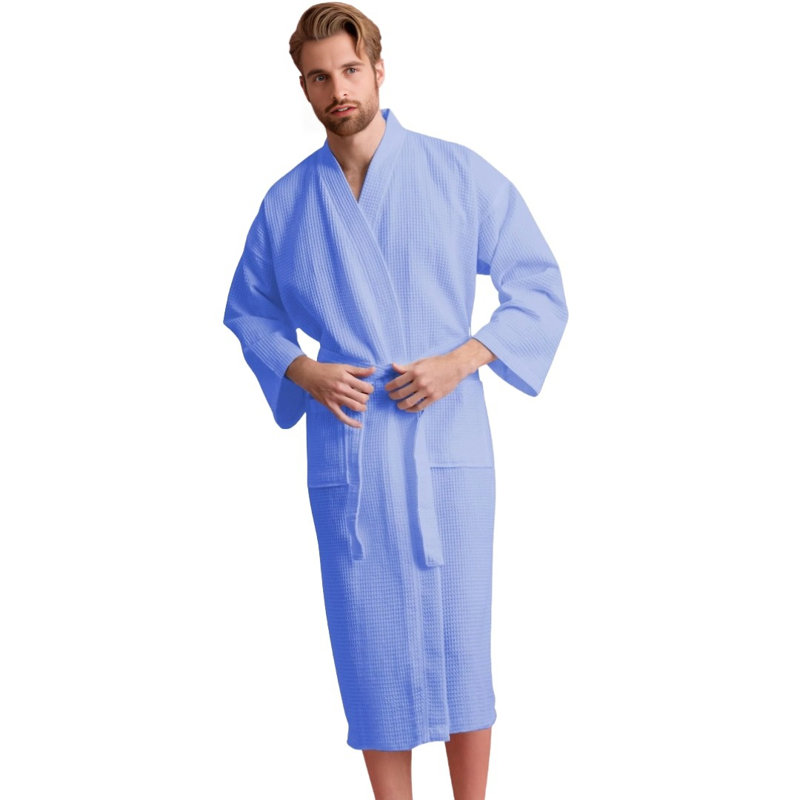 Peignoir mi-mollet avec poches Ellisurg Waffle, Bleu