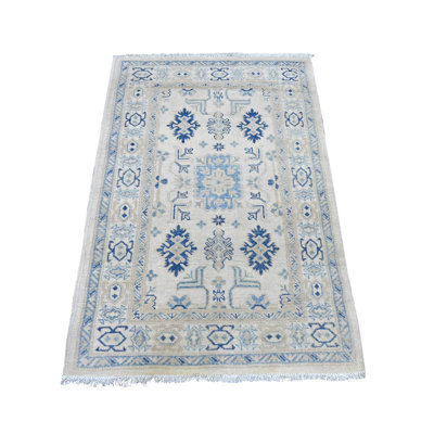Tapis d'albâtre 3 pi 2 po x 4 pi 8 po blanc, style rétro avec motif tribal, 100% laine noué à la main, teinture naturelle, tapis oriental