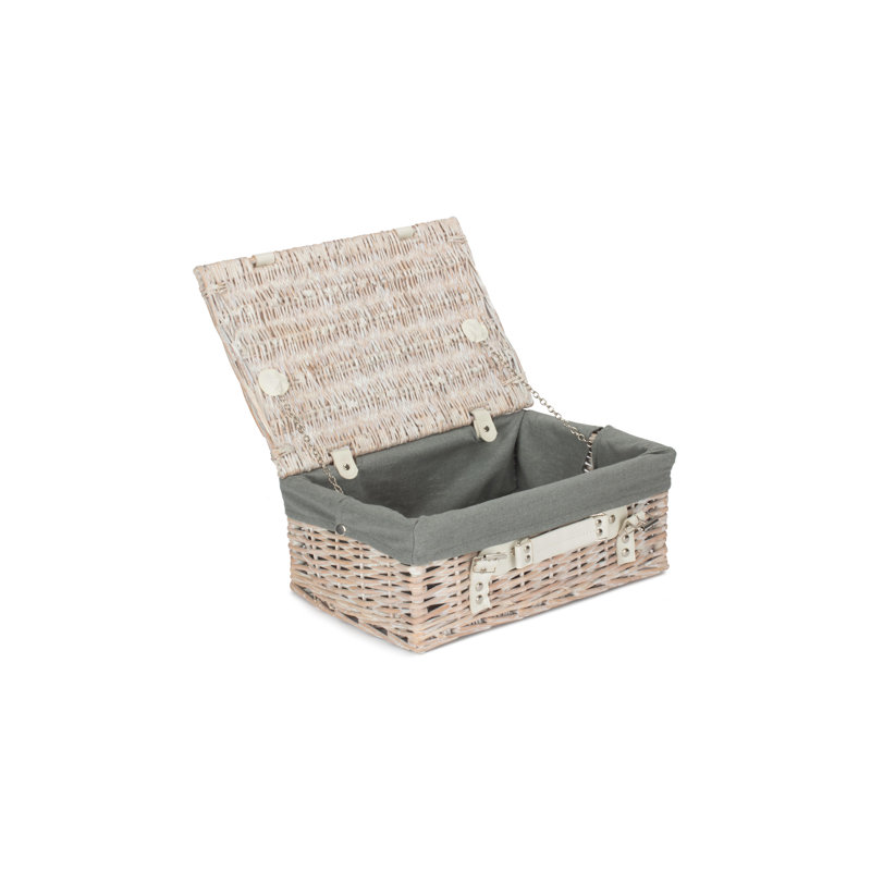Wicker Hamper Basket with Lining, 15cm H x 36cm W x 26cm D, White/Grey Lining