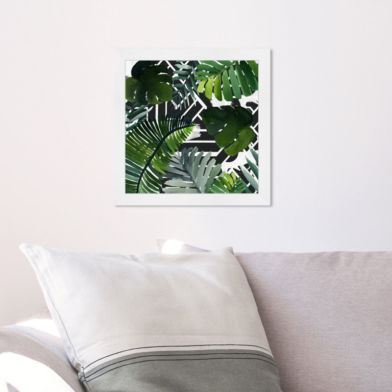 «Botanical Green Leaves Floral», impression encadrée, H 14 po x l 14 po, Cadre blanc