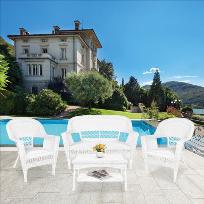 4pc White Wicker Conversation Set