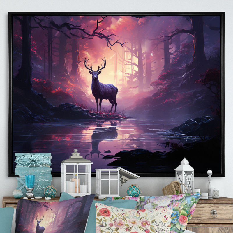 Deer Whispering Mist II - impression, H 16 po x l 32 po x P 1 po, Cadre flottant noir
