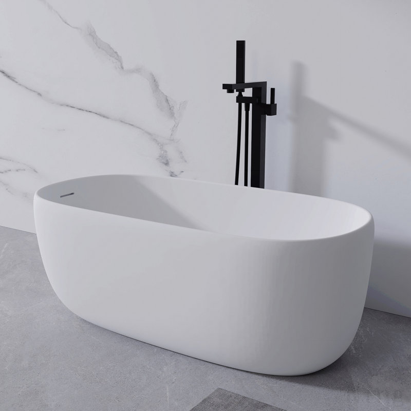 Baignoire de trempage autoportante en résine 51 po à surface solide avec trop-plein et bonde escamotable 51 po