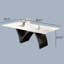 Table de salle à manger rectangulaire moderne, table de cuisine blanc brillant avec plateau en pierre frittée, pieds en acier en forme de N-263665601-250461325