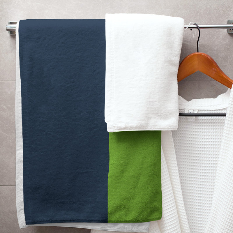 Cotton Blend Lightweight Bath Towel, Midnight Blue/Green