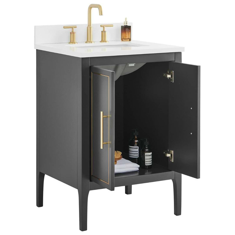 Province 24" Freestanding Standard Single Bathroom Vanity with Top, Charcoal/Gold, Gold Zinc Alloy
