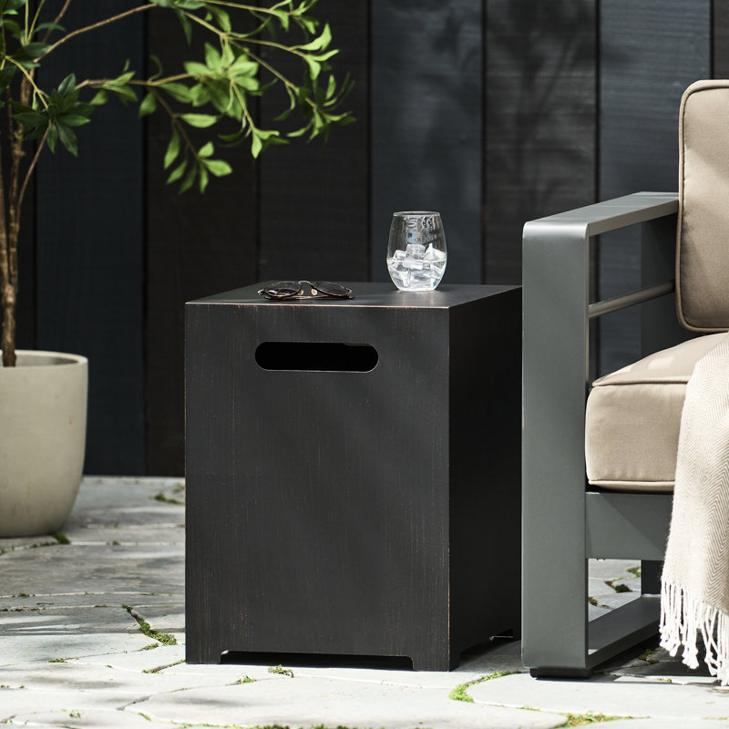 Table d'appoint en fer et porte-réservoir en fer thermolaqué brun et doré mesurant 15,7 po x 20,24 po x l 15,7 po x H 20,24 po x P 15,7 po