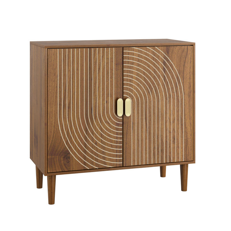Walnut Wood Buffet Cabinet With Line Groove Design,Sideboard Buffet Cabinet With Storage,Multifunctional Accent Cabinet  For Living Room,Entryway,Hallway,Office,Kitchen