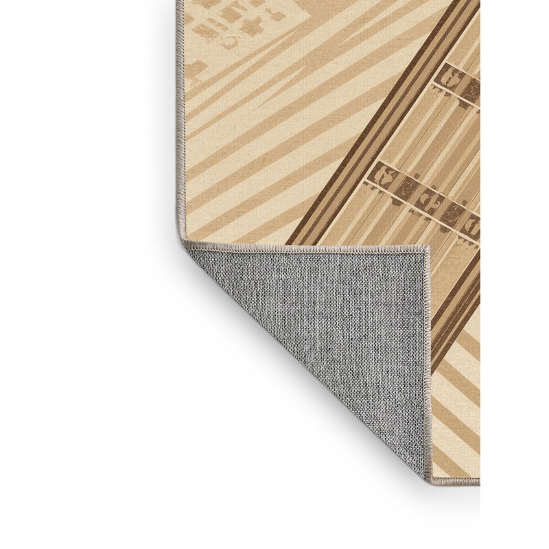 Machine Washable Orsolya London Big Ben Classic Striped Rug in Brown – Beige Binding, 7x9