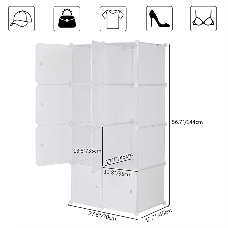 8 casiers de rangement empilables en plastique avec 8 tiroirs, Blanc