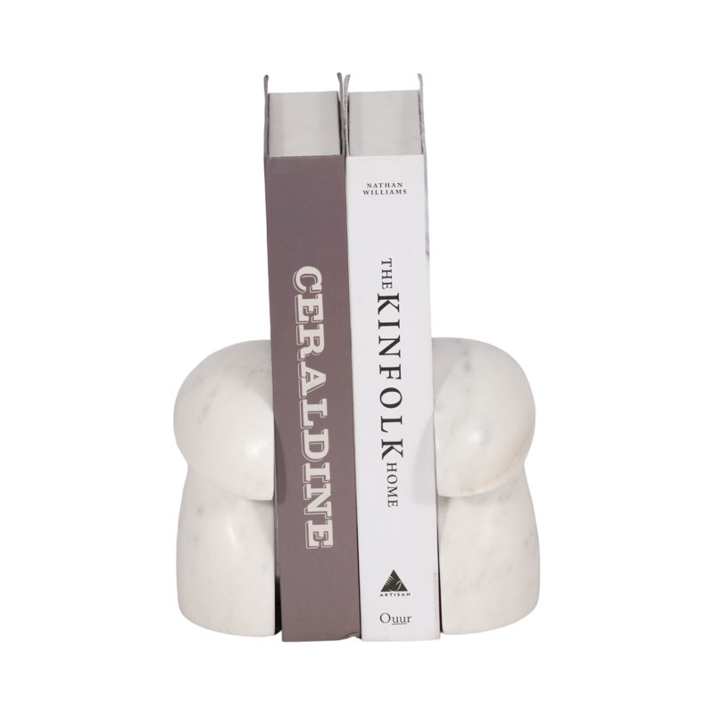 White Marble Mushroom Bookends, 6-Inch